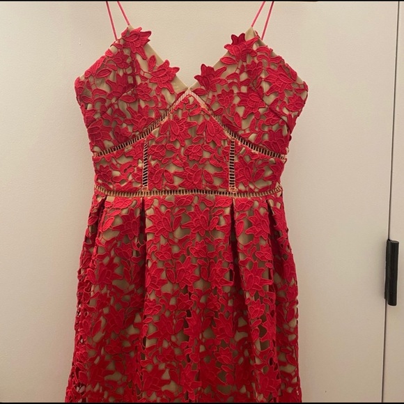 Self Portrait Azalea Dress in Red/Pink - Picture 3 of 5